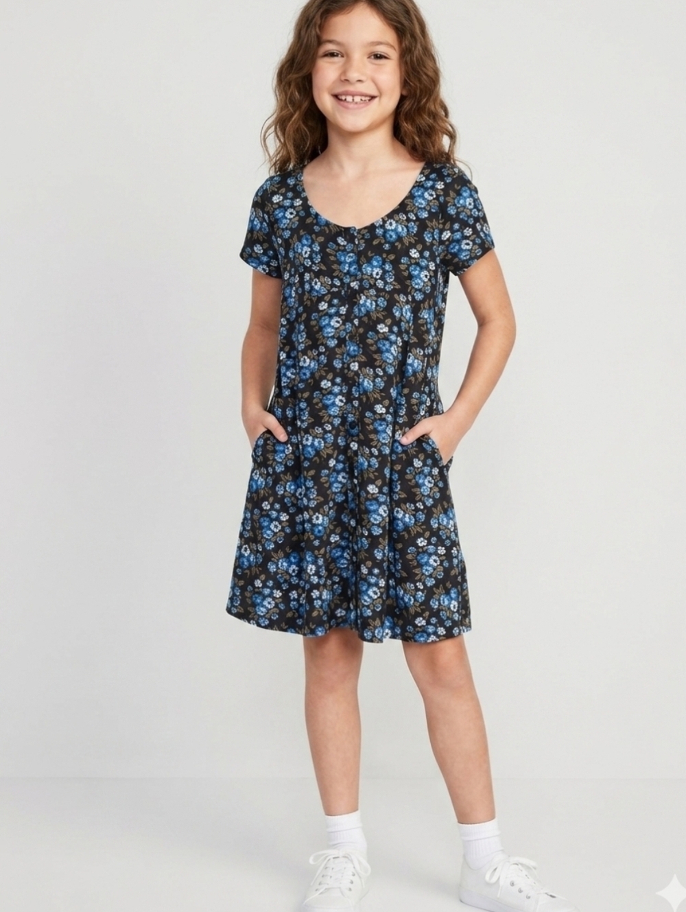 GAP Kids Blue and Black Floral Top